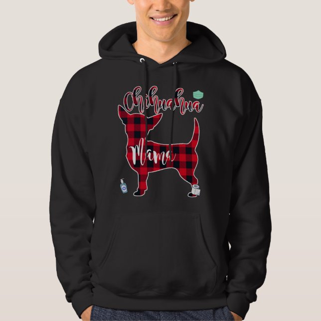 Red Colour Plaid Chihuahua Mama Hoodie (Front)