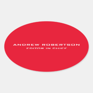 Red Colour Plain Elegant Minimalist Simple Oval Sticker
