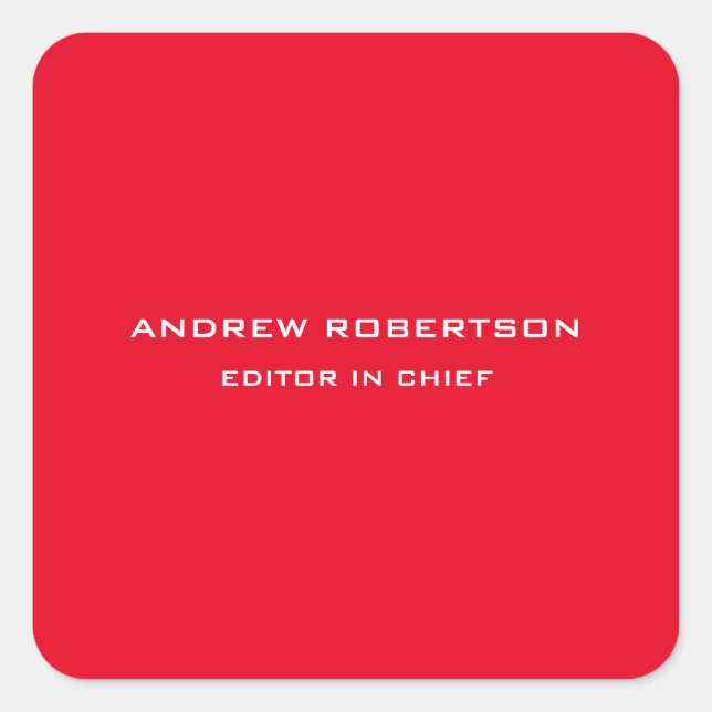 Red Colour Plain Elegant Minimalist Simple Square Sticker (Front)