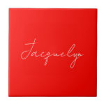 Red Colour Plain Elegant Modern Minimalist Name Ceramic Tile<br><div class="desc">Represent yourself with this modern,  elegant design. This template can be customised to meet all professional occupations.</div>