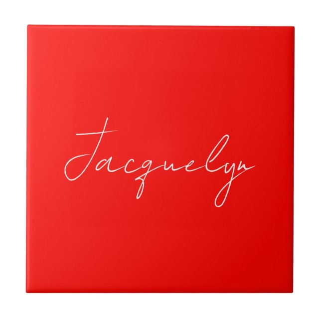 Red Colour Plain Elegant Modern Minimalist Name Ceramic Tile (Front)