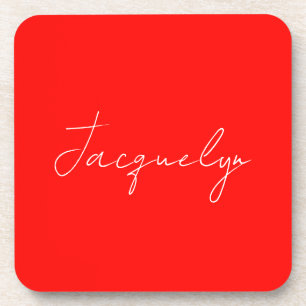 Red Colour Plain Elegant Modern Minimalist Name Coaster