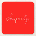 Red Colour Plain Elegant Modern Minimalist Name Square Paper Coaster<br><div class="desc">Represent yourself with this modern,  elegant design. This template can be customised to meet all professional occupations.</div>