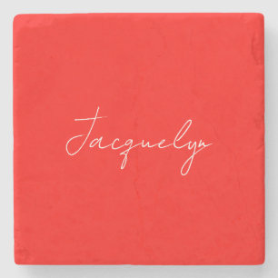 Red Colour Plain Elegant Modern Minimalist Name Stone Coaster