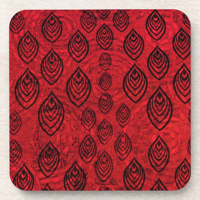Red colour rain / water drops shapes pattern coaster (Front)
