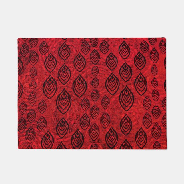 Red colour rain / water drops shapes pattern doormat (Front)