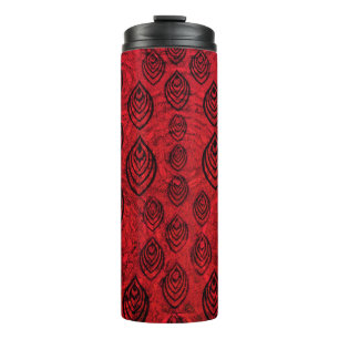 Red colour rain / water drops shapes pattern thermal tumbler