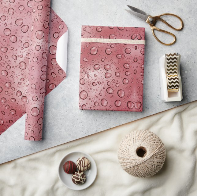 Red Colour Water Drip Look Fun Wrapping Paper (Crafts)