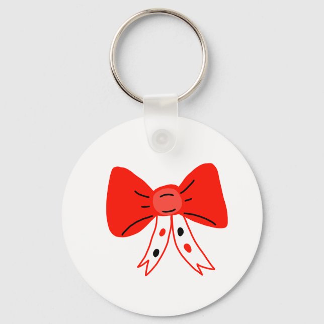red coloured bow shapes design coffee mug key ring (Front)