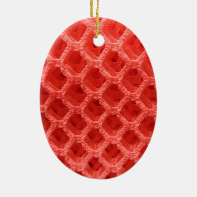 Red Coloured Crochet Fabric Look Ceramic Ornament (Back)