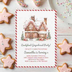 Red & Colourful Gingerbread House Birthday Party Invitation