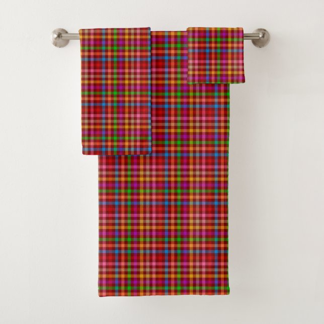 Red Colourful Gingham Plaid Pattern  Bath Towel Set (Insitu)