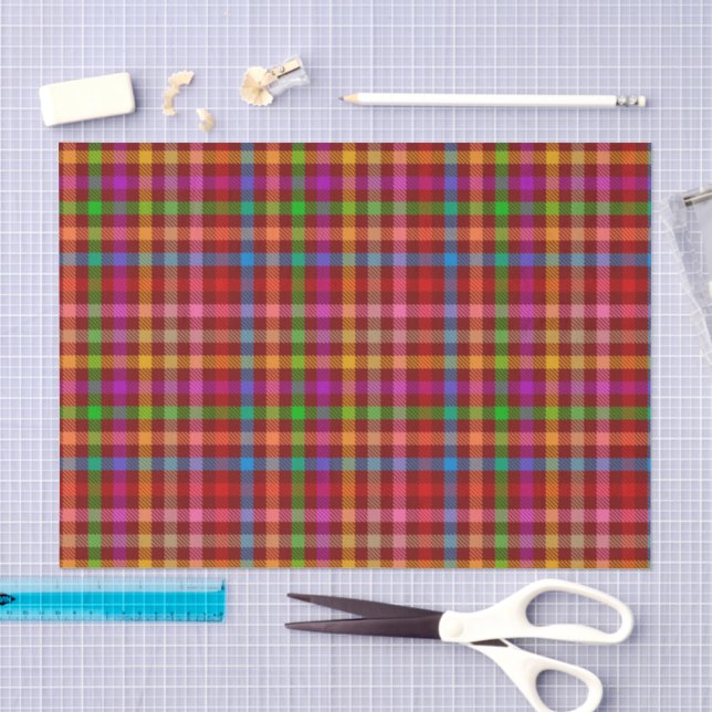 Red Colourful Gingham Plaid Pattern  Tissue Paper (Craft)