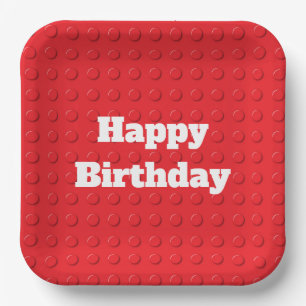 Red Colourful Kids Birthday Building Blocks Paper Plate