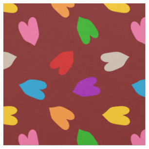 Red Colourful Love Hearts Pattern Fabric