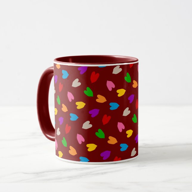 Red Colourful Love Hearts Pattern  Mug (Front Left)