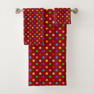 Red Colourful Rainbow Polka Dots Design Bath Towel Set