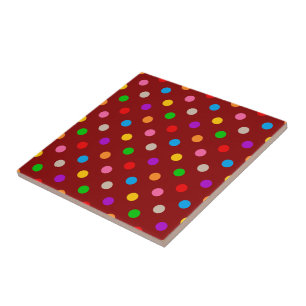Red Colourful Rainbow Polka Dots Design Ceramic Tile
