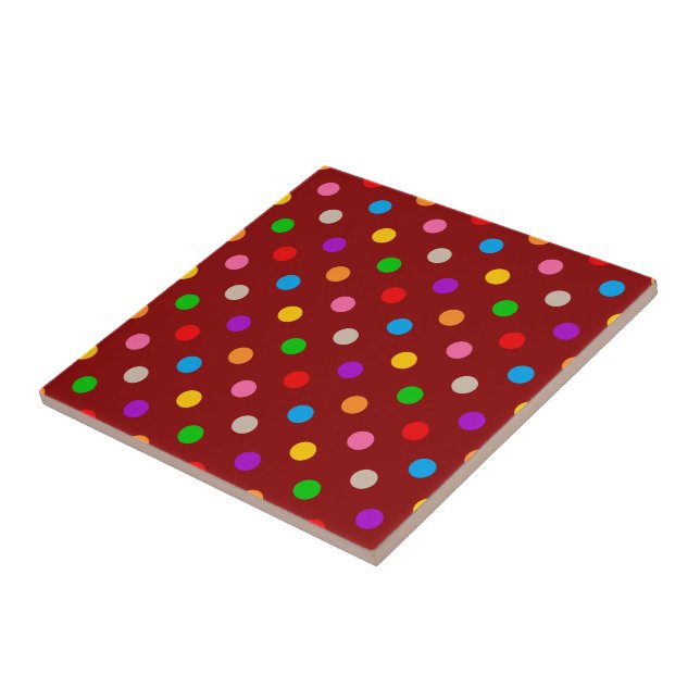 Red Colourful Rainbow Polka Dots Design  Ceramic Tile (Side)