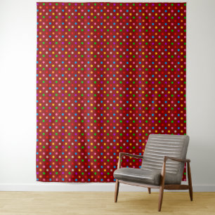 Red Colourful Rainbow Polka Dots Design Tapestry