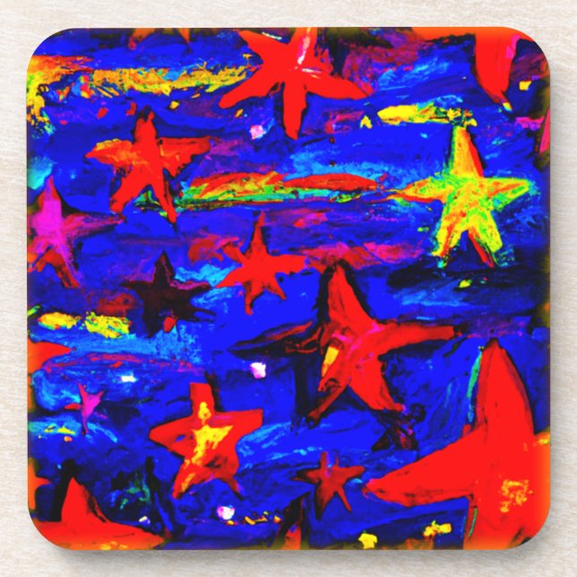 Red Colourful Stars. Buy Now Coaster (Front)