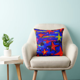 Red Colourful Stars. Buy Now Cushion
