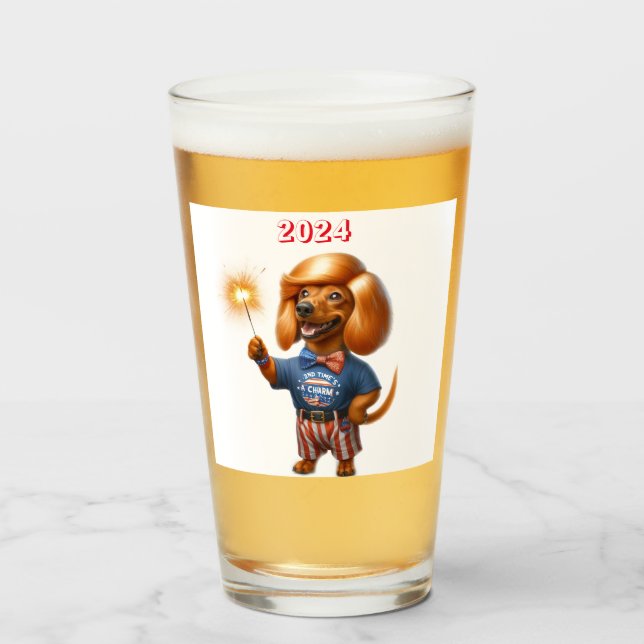 Red Comb over Dachshund Beer Glass (Front Filled)
