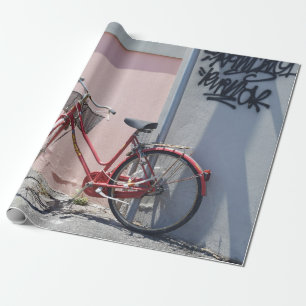 RED COMMUTER BIKE ON ROAD WRAPPING PAPER