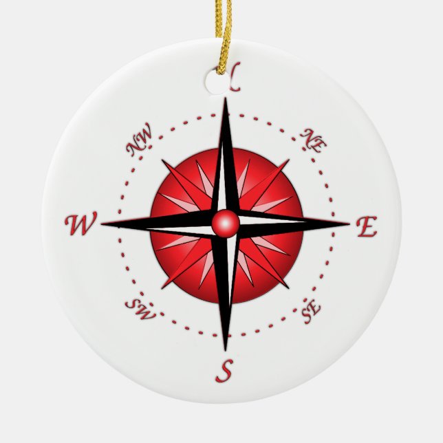 Red Compass Rose Ceramic Tree Decoration (Front)