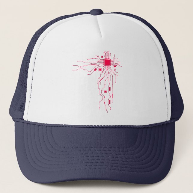 Red Computer CPU Core Heart Geek  T-Shirt Trucker Hat (Front)