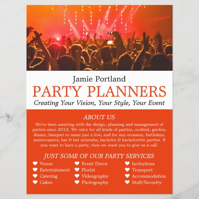 Red Concert Crowd, Party Event Planner Advertising Flyer (Front)