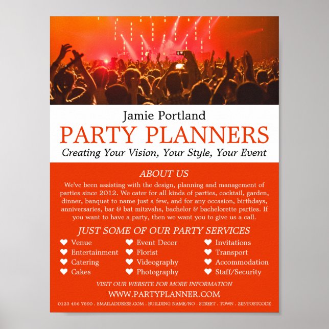 Red Concert Crowd, Party Event Planner Advertising Poster (Front)