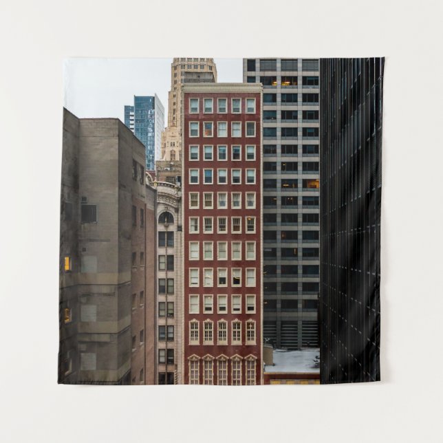 RED CONCRETE HIGH-RISE BUILDING TAPESTRY (Front)