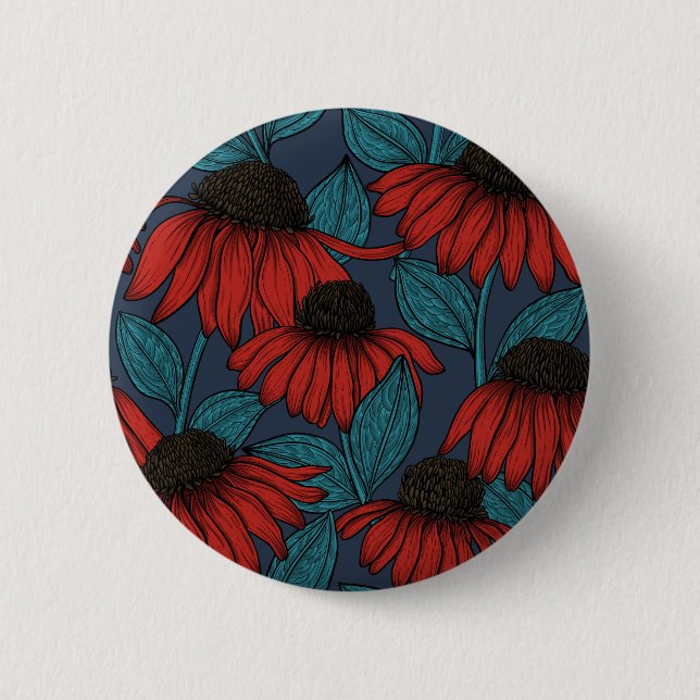 Red coneflowers 6 cm round badge (Front)
