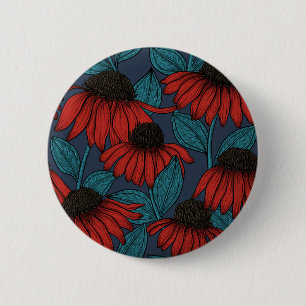 Red coneflowers 6 cm round badge