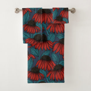 Red coneflowers bath towel set