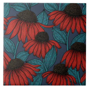 Red coneflowers ceramic tile
