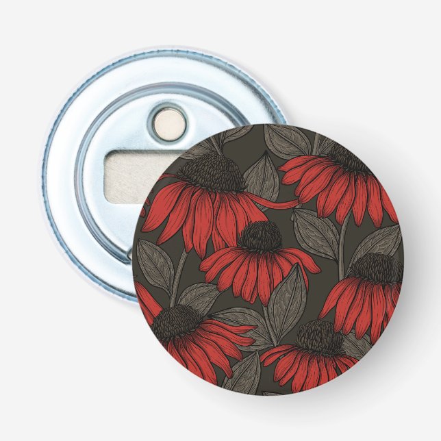 Red coneflowers on brown bottle opener (Front)