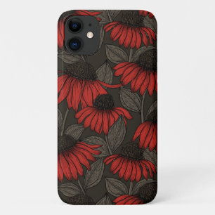 Red coneflowers on brown iPhone 11 case
