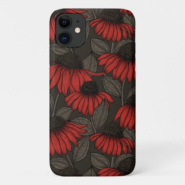 Red coneflowers on brown Case-Mate iPhone case (Back)