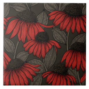 Red coneflowers on brown ceramic tile