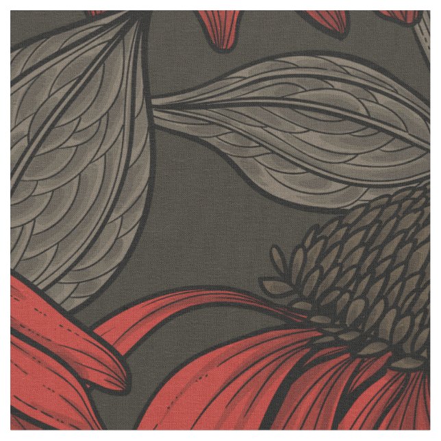 Red coneflowers on brown fabric (Close Up)