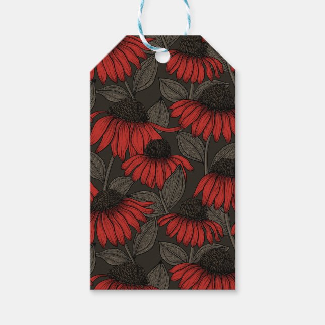 Red coneflowers on brown gift tags (Front)