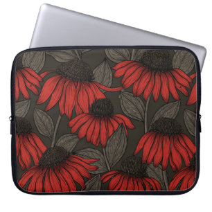 Red coneflowers on brown laptop sleeve