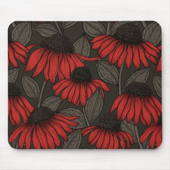 Red coneflowers on brown mouse pad (Front)