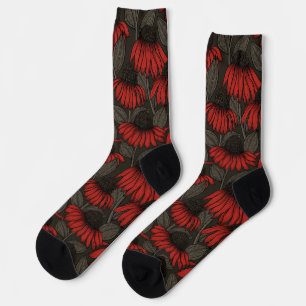 Red coneflowers on brown socks