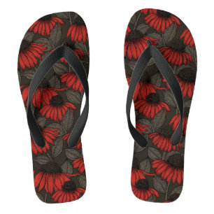 Red coneflowers on brown thongs