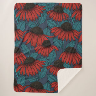 Red coneflowers sherpa blanket