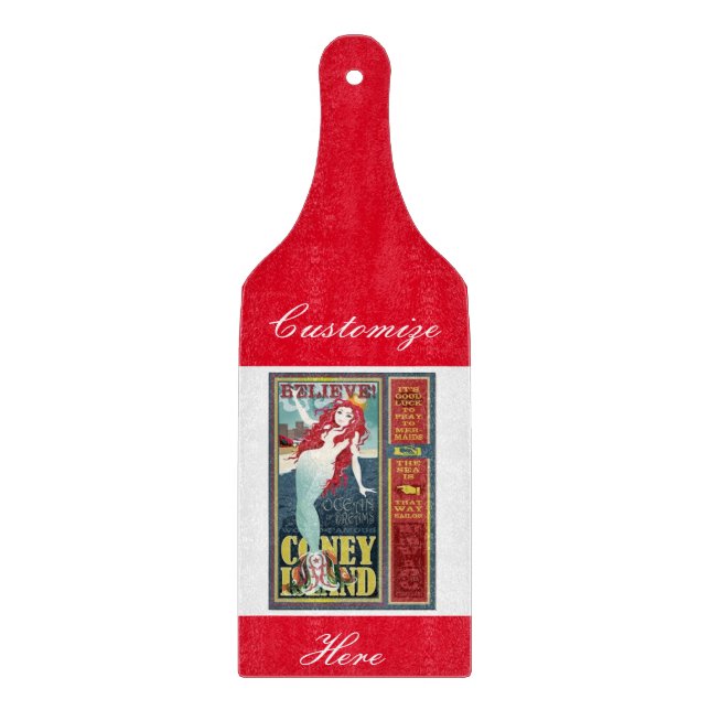 red coney island mermaid cutting board (Front)
