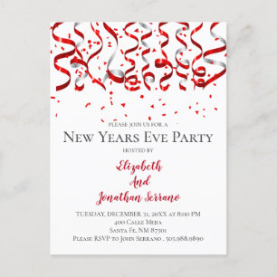 Red Confetti And Streamers New Years Eve Party Invitation Postcard